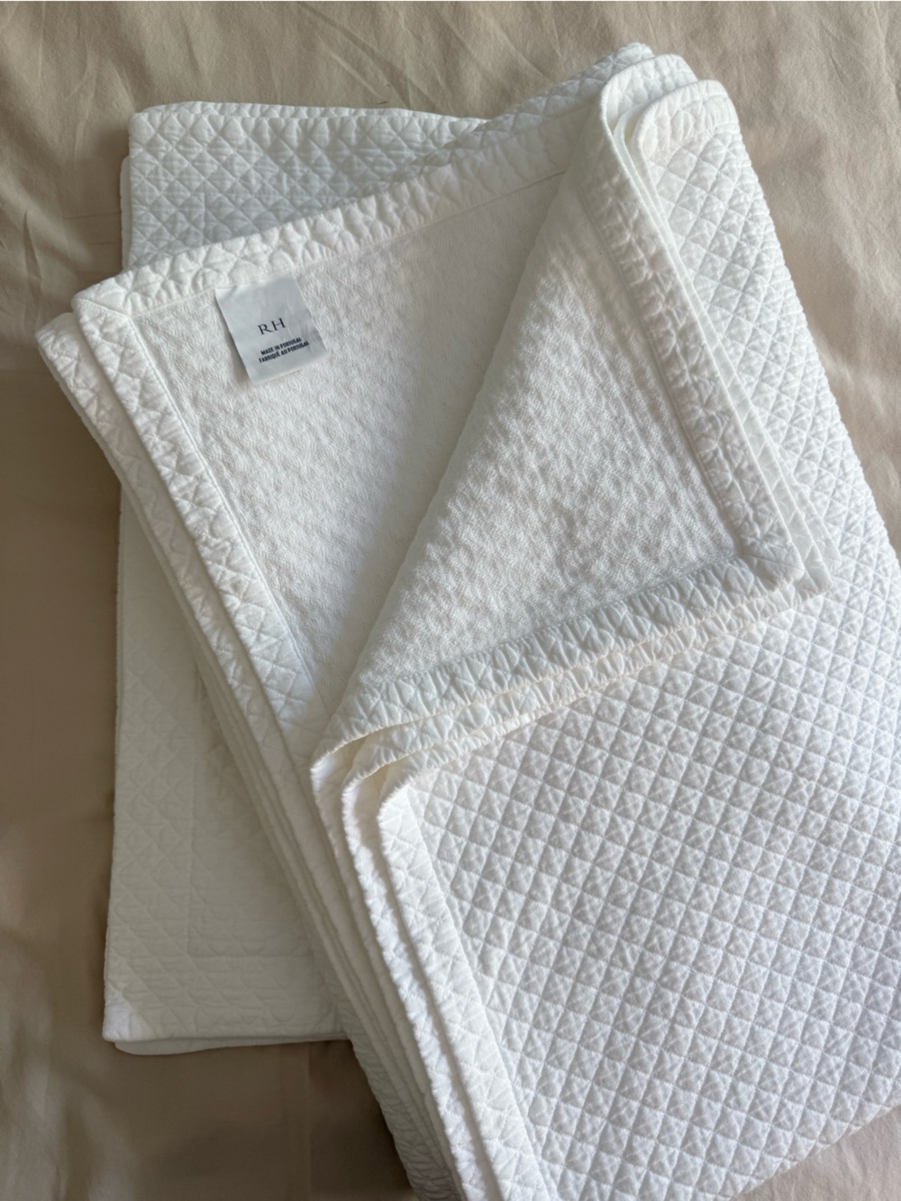 Restoration Hardware Cotton Diamond Quilted Matelassé Coverlet & Matching Shams